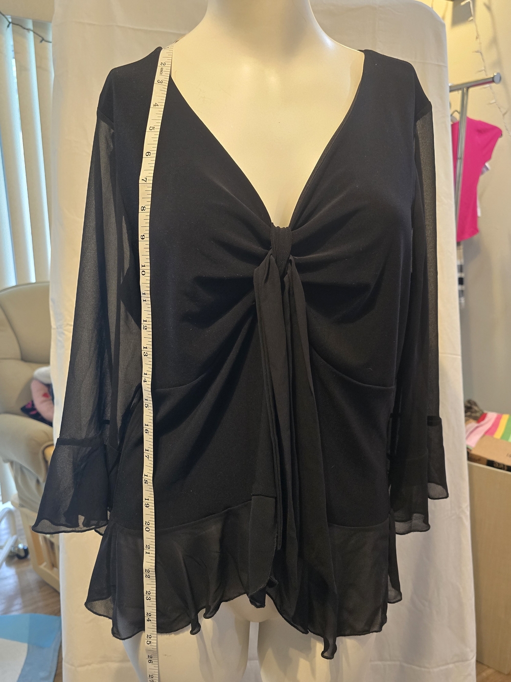 Fashion Bug Black Sheer Sleeve Blouse Size Large Like New